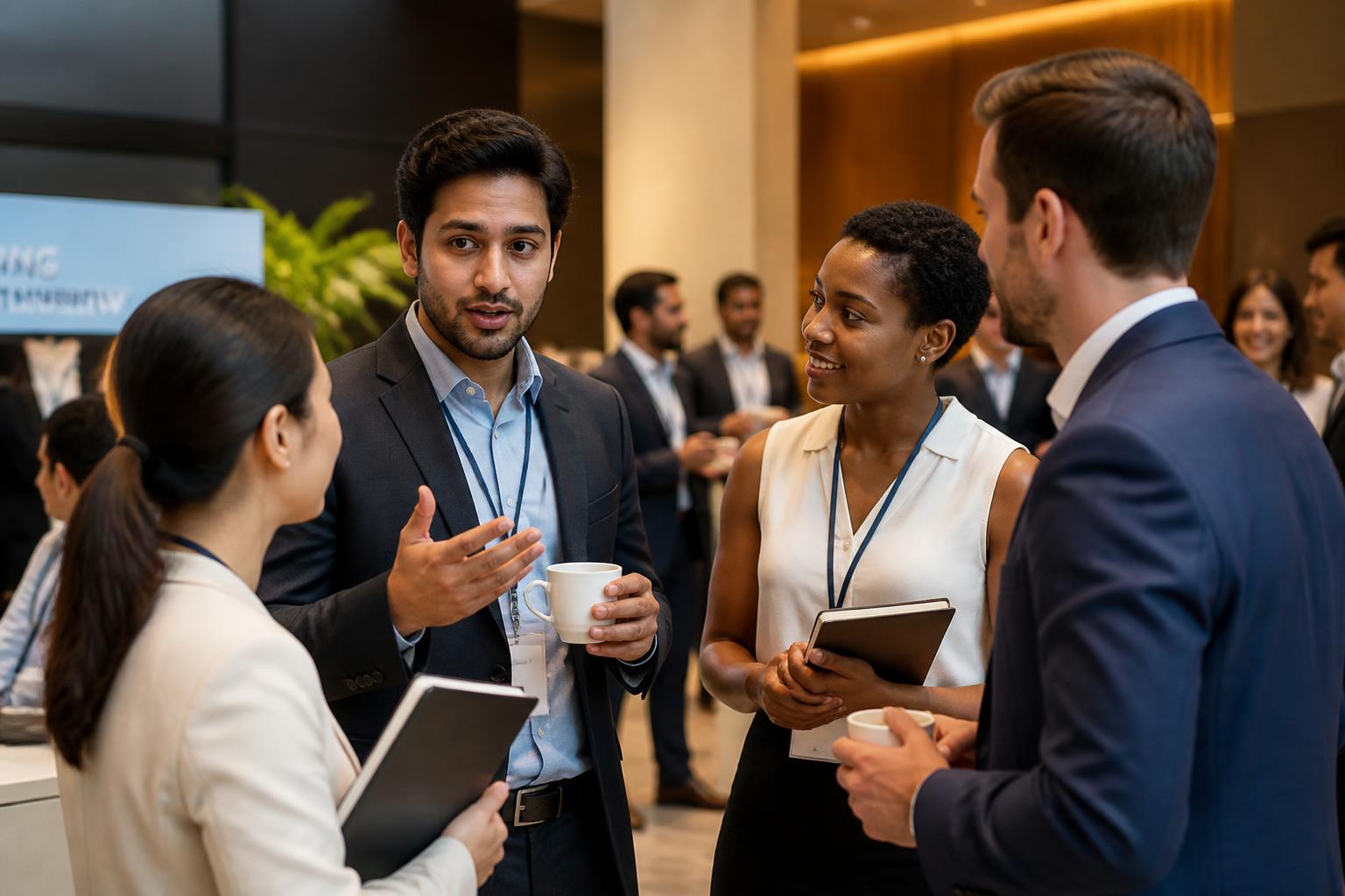 Delegates networking during a conference break at a Bristol business event